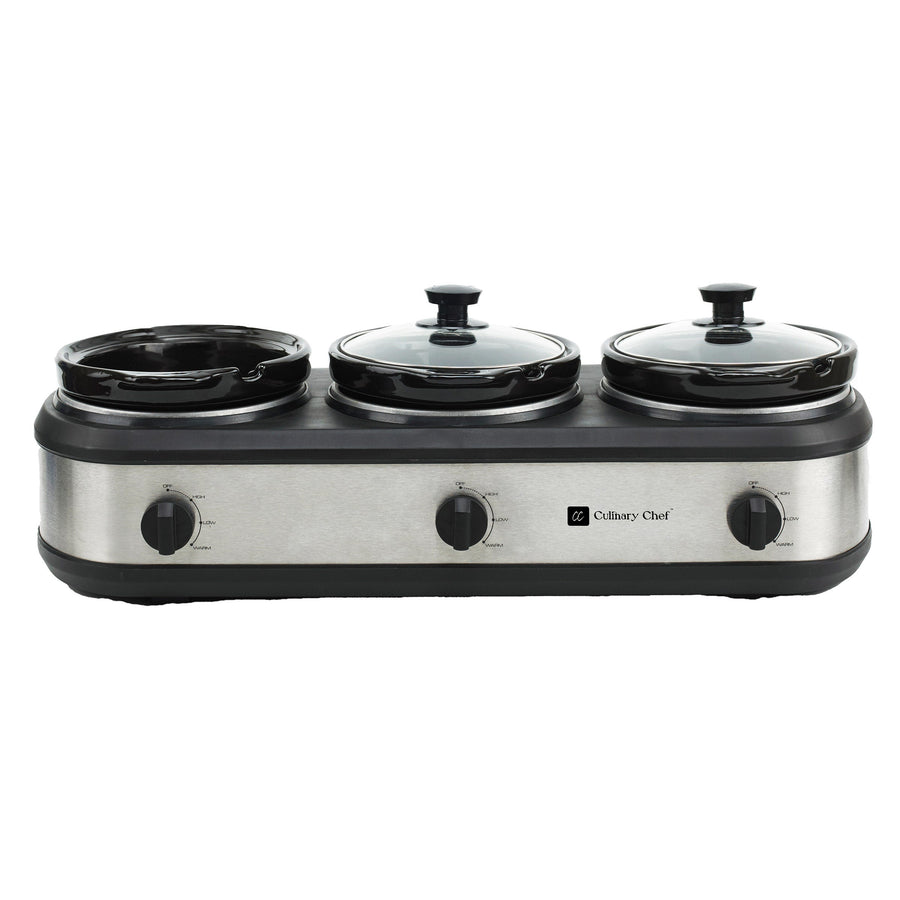 Culinary Chef - Triple Slow Cooker - 3 x 2.37 L (3 x 2.5 qt) - Stainless Steel - Restaurant Equipment and Smallwares - Canadian Distribution