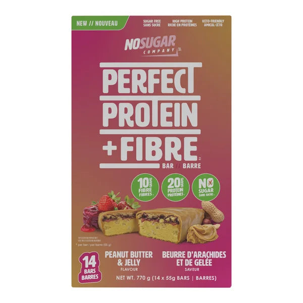 Perfect Protein + Fibre Bar - 56 x 55 g - NoSugar Company - Canadian Distribution