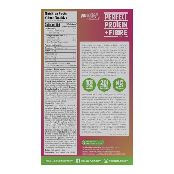 Perfect Protein + Fibre Bar - 56 x 55 g - NoSugar Company - Canadian Distribution - Ships Free Within Canada on Orders Above CAD $199