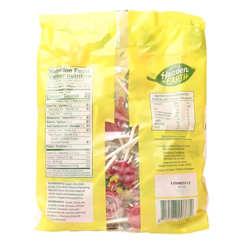 Heaven & Earth Smiley Face Lollipops - Fruit Flavored Hard Candy with Natural Flavors, 2 x 250g - Canadian Distribution - Ships Free Within Canada on Orders Above CAD $199