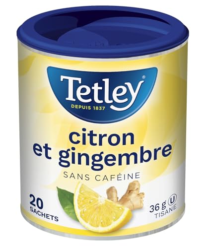 Tetley Care Lemon Ginger Herbal Tea – 20 Tea Bags per Box, Pack of 6 (36g each) - Canadian Distribution - Ships Free Within Canada on Orders Above CAD $199