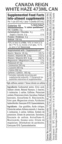 Reign Energy White Haze 473mL Cans (12 Pack) – Zero Sugar Energy Drink with BCAAs, CoQ10 & Electrolytes - Canadian Distribution - Ships Free Within Canada on Orders Above CAD $199