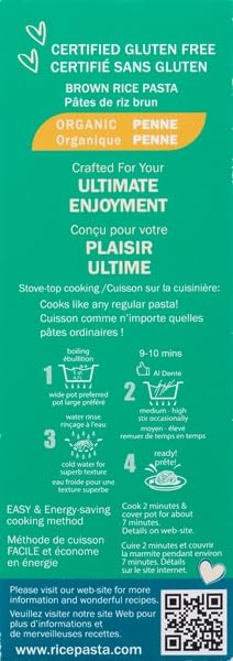 TINKYADA Organic Brown Rice Penne Pasta, 2 x 340g - Canadian Distribution - Ships Free Within Canada on Orders Above CAD $199