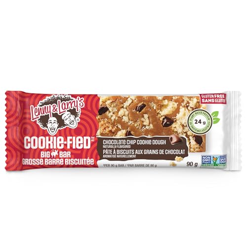 Lenny & Larry's Cookie-fied BIG BAR – Chocolate Chip Cookie Dough Vegan Protein Bars (12 x 90g) – 24g Plant Protein, 10g Prebiotic Fiber, Gluten-Free Snack - Canadian Distribution - Ships Free Within Canada on Orders Above CAD $199