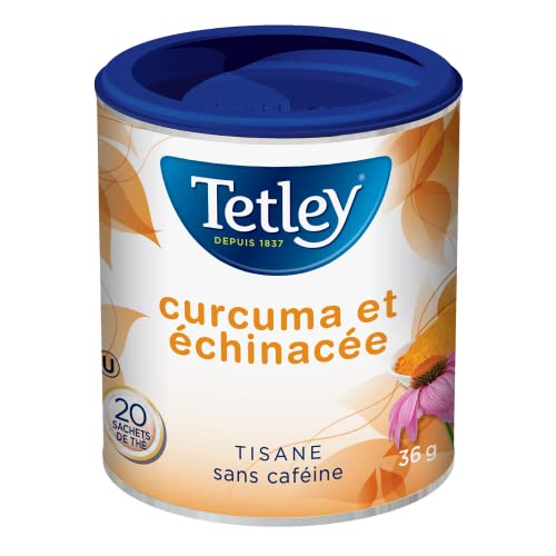 Tetley Turmeric Echinacea Herbal Tea - 20 Bags per Box, 36g, Caffeine-Free, 6-Pack Bundle (120 Total Bags) - Canadian Distribution - Ships Free Within Canada on Orders Above CAD $199