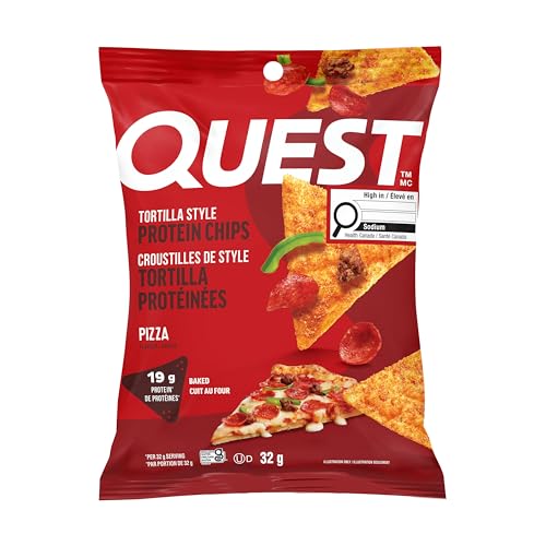 Quest Pizza Flavoured Tortilla Style Protein Chips, High Protein, Gluten Free, 8ct - Canadian Distribution - Ships Free Within Canada on Orders Above CAD $199