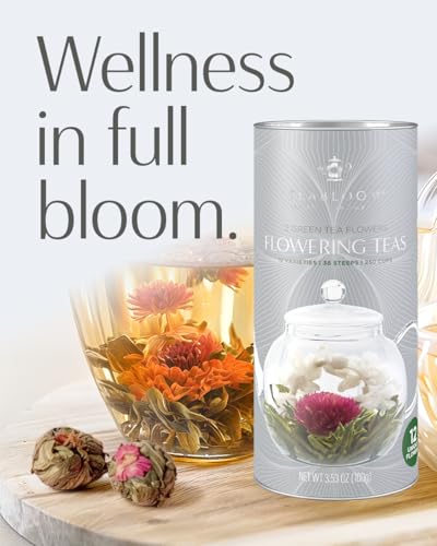Teabloom – Flowering Tea Gift Set – Blooming Tea Flowers – 12 Flowers (36 Steeps)