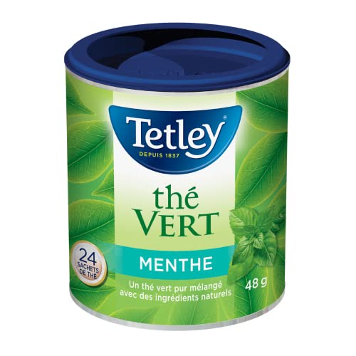 Tetley Green Tea Mint – Refreshing Mint-Infused Green Tea, 24 Tea Bags per Box, 48g, Kosher Certified, Caffeinated (6-Pack) - Canadian Distribution - Ships Free Within Canada on Orders Above CAD $199
