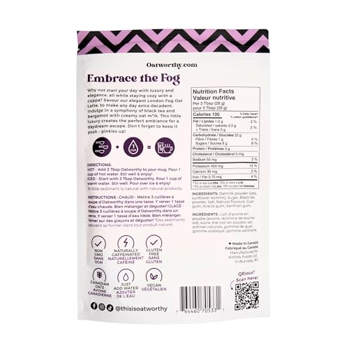 Oatworthy, Oat Milk Latte, London Fog, 336g - Canadian Distribution - Ships Free Within Canada on Orders Above CAD $199