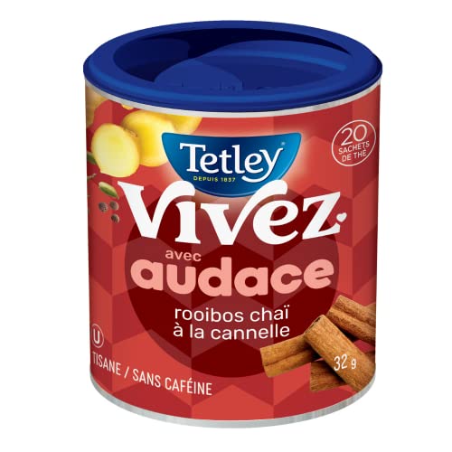 Tetley Live Bold Cinnamon, Chai & Rooibos Herbal Tea – 6-Pack, 120 Tea Bags, Caffeine-Free Red Blend - Canadian Distribution - Ships Free Within Canada on Orders Above CAD $199