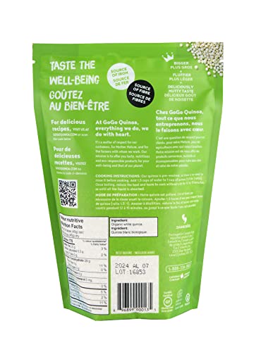 GoGo Quinoa Royal White Grain - Organic, Gluten-Free, Non-GMO, Vegan, Kosher | 2 x 500g - Canadian Distribution - Ships Free Within Canada on Orders Above CAD $199