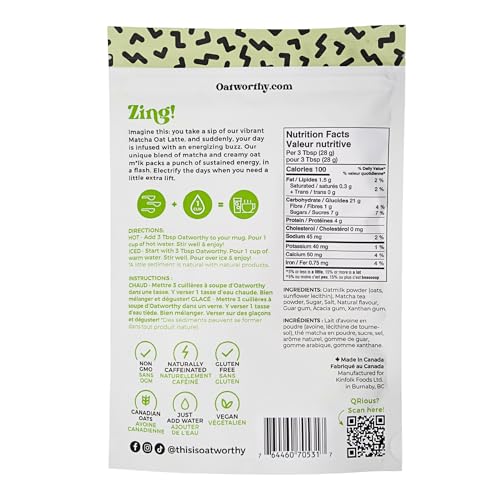 Oatworthy, Oat Milk Latte, Matcha, 336g - Canadian Distribution - Ships Free Within Canada on Orders Above CAD $199