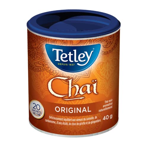 Tetley Chai Black Tea – Kosher Blend with Cinnamon, Cardamom, Ginger & Cloves, 20 Tea Bags per Box – 6-Box Bundle - Canadian Distribution - Ships Free Within Canada on Orders Above CAD $199