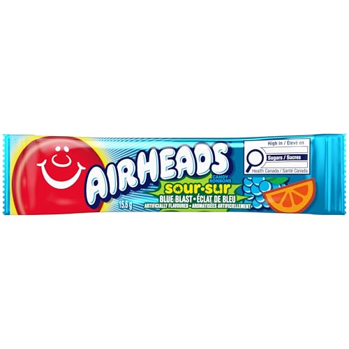 Airheads Sour Blue Blast Candy Bars - 2 x Pack of 36 (15.6g Each) - Canadian Distribution - Ships Free Within Canada on Orders Above CAD $199