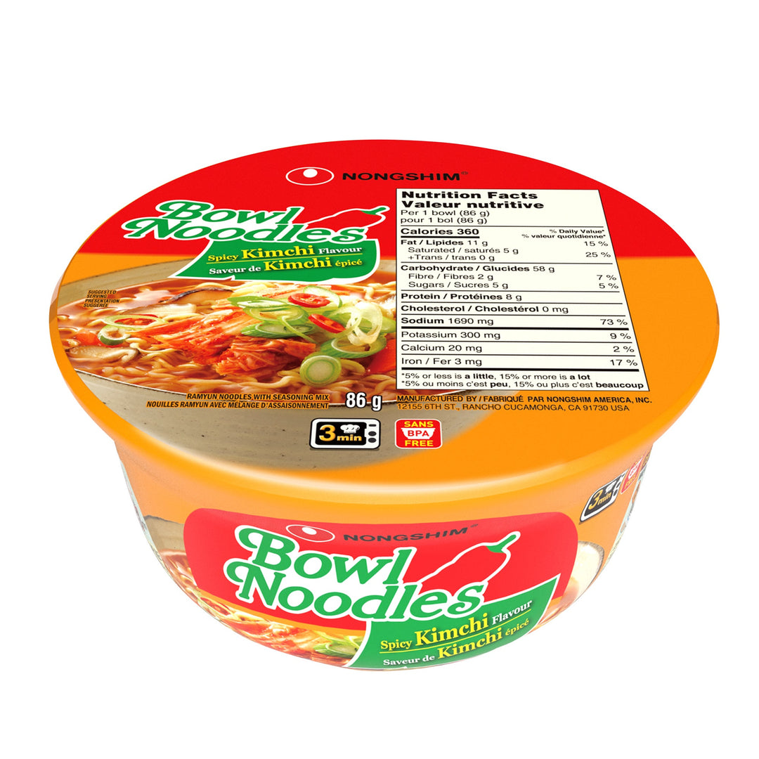 Nongshim Spicy Kimchi Noodle Soup Bowls - 48 × 86 g - Grocery and Food Items - Canadian Distribution - Ships Free Within Canada on Orders Above CAD $199
