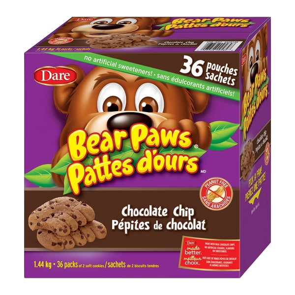 Bear Paws Chocolate Chip - 144 x Packs - Dare - Canadian Distribution