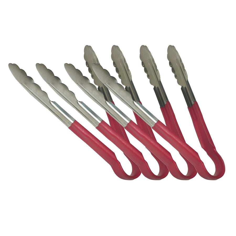Sagetra Plastic Coated Red Utility Tongs 22.86 cm (9 in), Pack of 4 - Restaurant Equipment and Smallwares - Canadian Distribution
