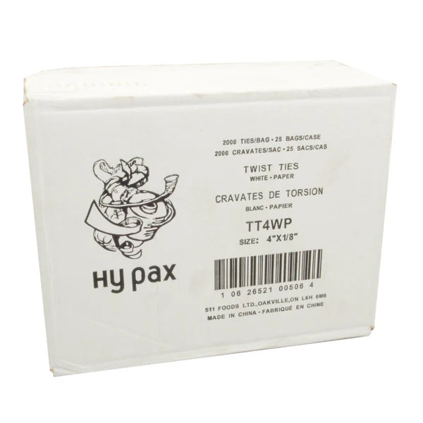 4 Inch Twist Ties - White - 25x2000 - Hy-Five - Hy Pax Canada Distributor