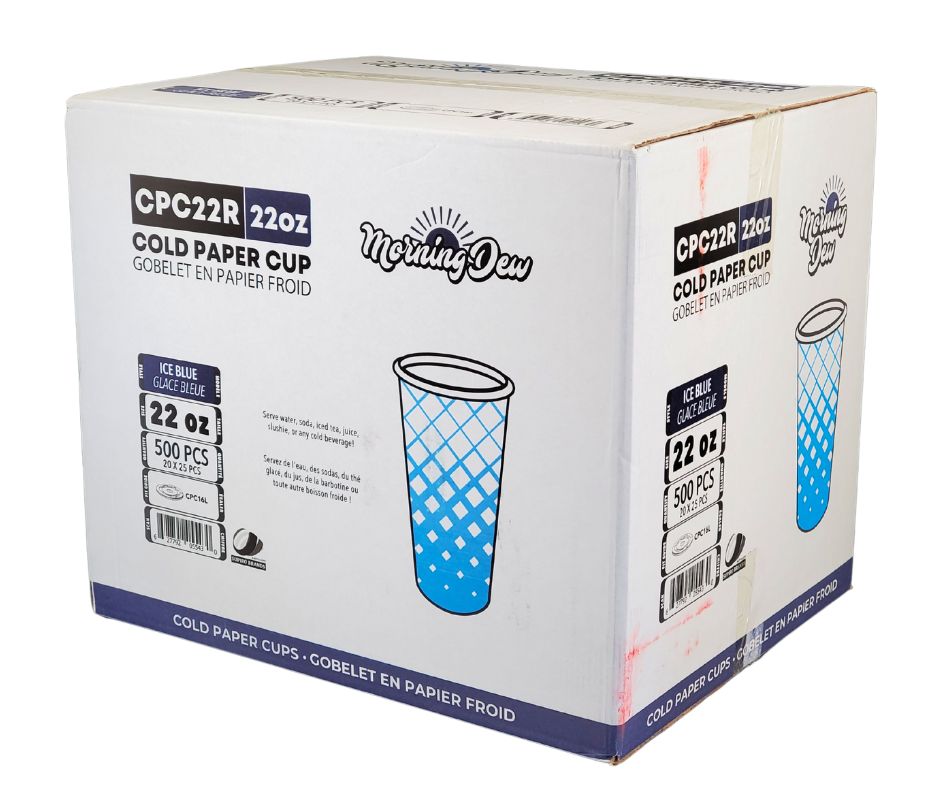Morning Dew - 22oz Cold Paper Cups - Ice Blue Print - 20 x 25 count