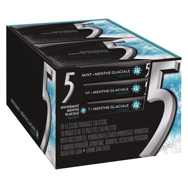 Ascent Escalating Wintermint Gum - 40 x Packs of 15 - 5 Gum - Canadian Distribution - Ships Free Within Canada on Orders Above CAD $199