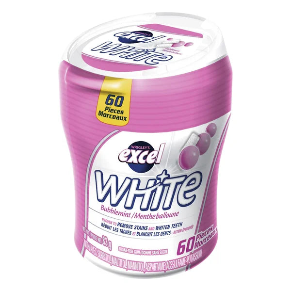 Sugar-free Bubblemint Gum Bottles - 24 x Packs of 60 - Excel - Canadian Distribution