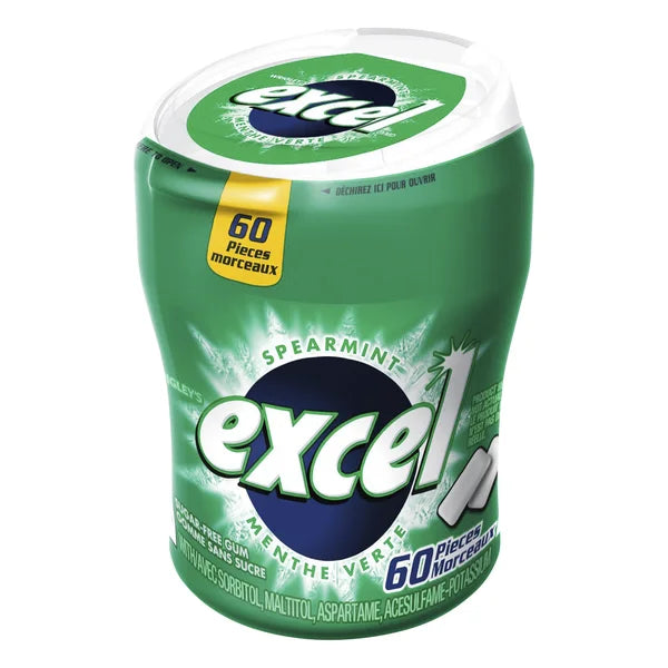 Sugar-free Spearmint Gum Bottles - 24 x Packs of 60 - Excel - Canadian Distribution