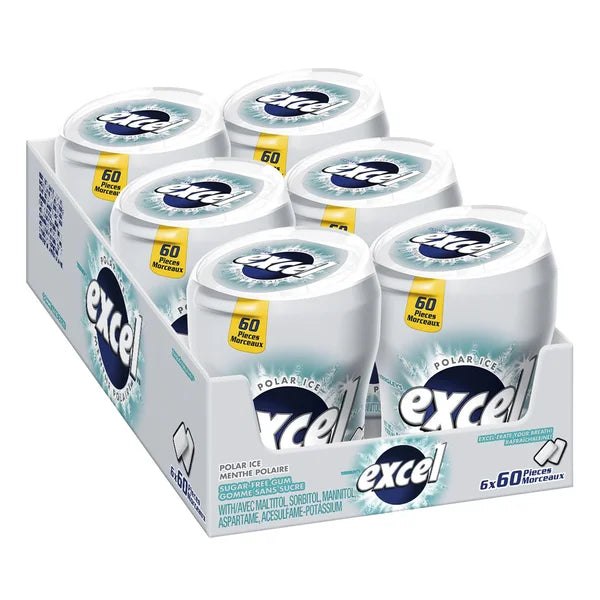 Sugar-free Polar Ice Gum Bottles - 24 x Packs of 60 - Excel - Canadian Distribution - Ships Free Within Canada on Orders Above CAD $199