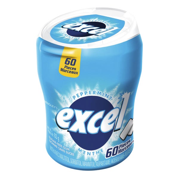 Sugar-free Peppermint Gum Bottles - 24 x Packs of 60 - Excel - Canadian Distribution