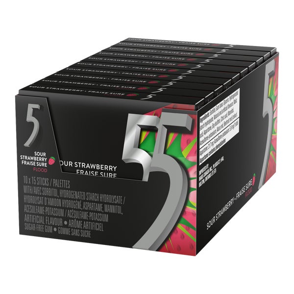 Chewing-gum Flood à la fraise acidulée - 40 × 15 bâtonnets - 5 gommes - Distribution canadienne - Livraison gratuite au Canada pour les commandes de plus de 199 $ CA