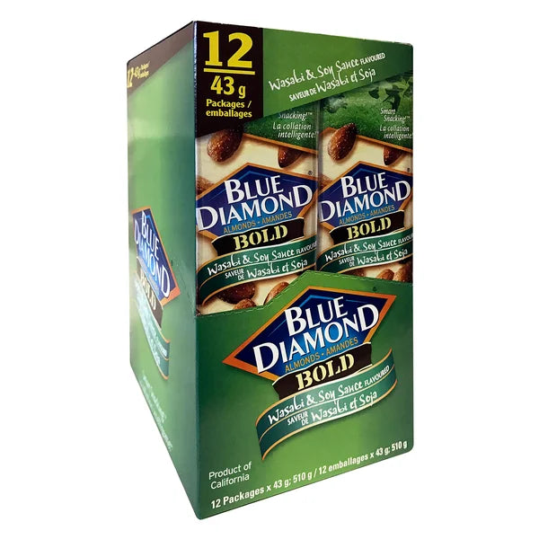Amandes au wasabi et à la sauce soja - 48 × 43 g - Blue Diamond - Distribution canadienne - Livraison gratuite au Canada pour les commandes de plus de 199 $ CA