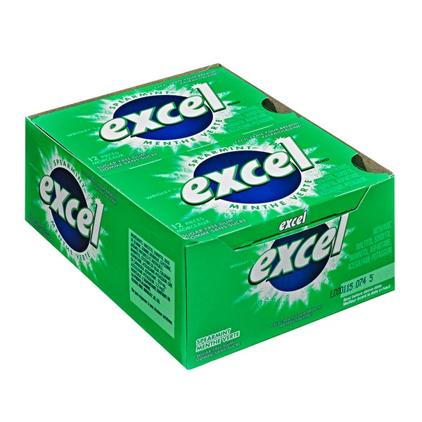Sugar-free Spearmint Gum - 48 x Packs of 12 - Excel - Canadian Distribution - Ships Free Within Canada on Orders Above CAD $199