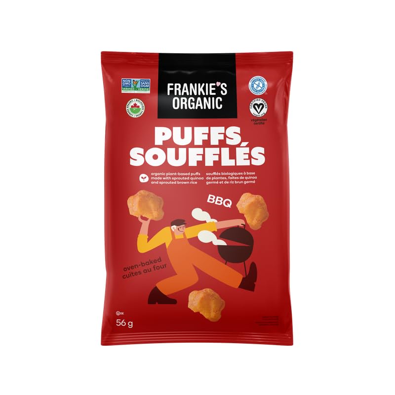 Frankie's Organic BBQ Puff Chips – 36-Pack Case – Vegan, Gluten-Free, Non-GMO, Sprouted Protein – Organic, Kosher - Canadian Distribution - Ships Free Within Canada on Orders Above CAD $199