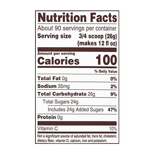 Nutrition facts label for Lemonade Mix with detailed calorie and ingredient information.