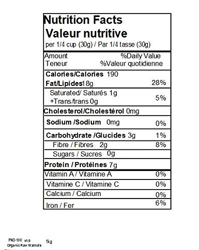 Prana Organic Raw Walnuts - Non-GMO, Vegan, 2 x 180g - Canadian Distribution - Ships Free Within Canada on Orders Above CAD $199