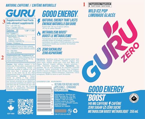 GURU – Organic Energy Drinks – Variety Pack – 24 × 355 ml – 140mg Caffeine