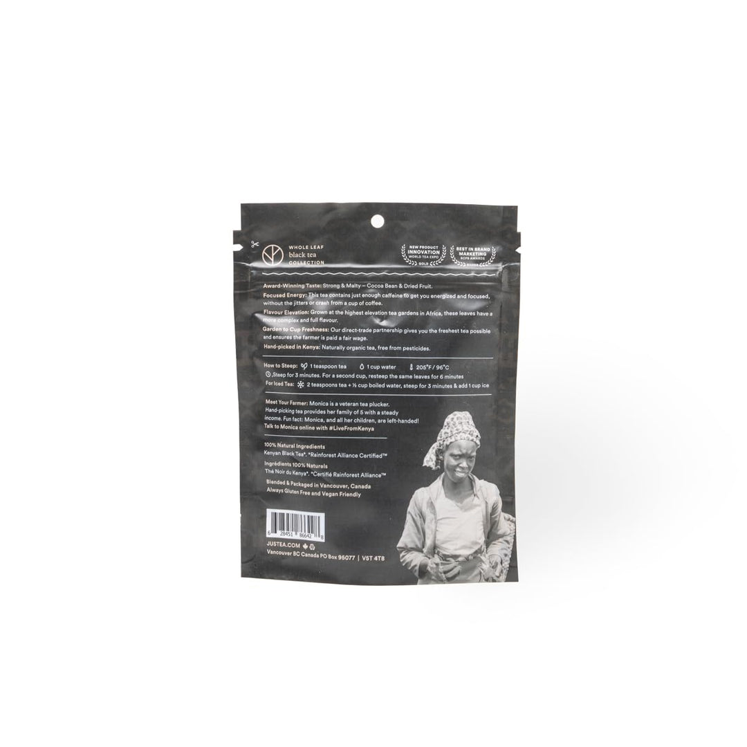 JusTea Mt. Kenya Black Loose Leaf Tea | 2 x 90g Refill Pouch | 40+ Servings | Fair Trade & Organic - Canadian Distribution - Ships Free Within Canada on Orders Above CAD $199