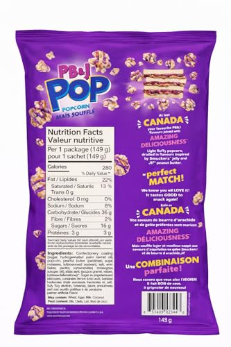 Snax Grape PB & J Pop Popcorn – 2 x Ready-to-Eat Snack - Canadian Distribution - Ships Free Within Canada on Orders Above CAD $199