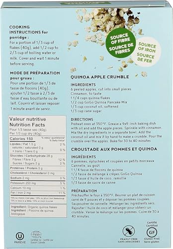 GoGo Quinoa Flakes Cereal - 2 x 350G Organic Breakfast - Canadian Distribution - Ships Free Within Canada on Orders Above CAD $199