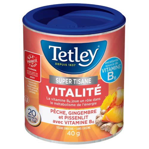 Tetley Super Herbal Boost Peach Ginger & Dandelion Tea – 6 Pack (120 Tea Bags) - Canadian Distribution - Ships Free Within Canada on Orders Above CAD $199