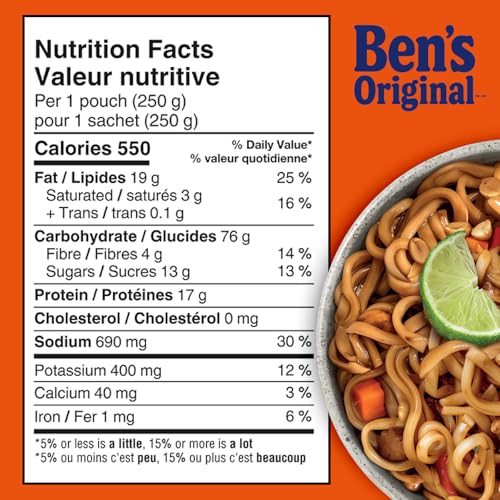 BEN'S ORIGINAL STREET FOOD Thai Stir Fry Noodles – 250g Single Serving, Case of 12 - Canadian Distribution - Ships Free Within Canada on Orders Above CAD $199