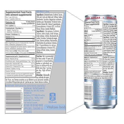 Red Bull Zero Sugar Energy Drink, 355 ml (24 Pack) - Canadian Distribution - Ships Free Within Canada on Orders Above CAD $199