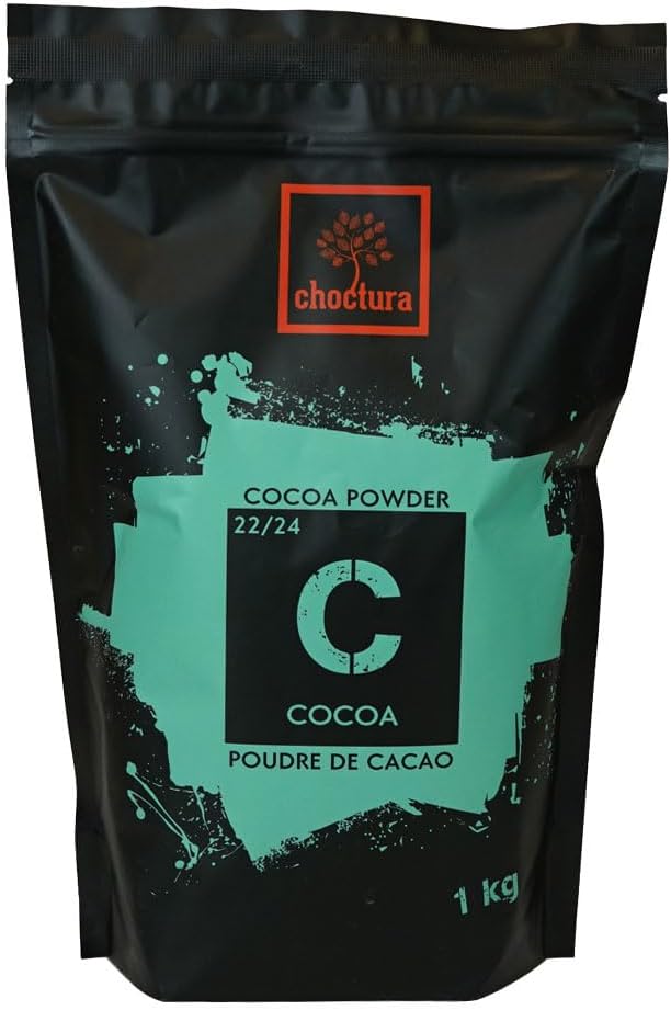 Choctura - Premium Cacao Powder - 22-24% Cocoa Butter Fat - 1 KG - Dutch Processed - No Additives or Preservatives 