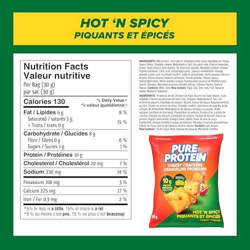 Pure Protein Hot & Spicy Cheesy Crackers - 10g Protein Per Serving, 8-Pack - Canadian Distribution - Ships Free Within Canada on Orders Above CAD $199