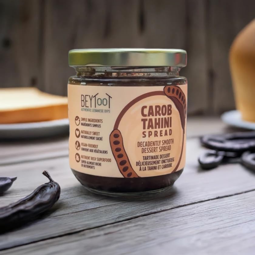 Beytoot Carob Tahini Spread – Sesame & Carob Molasses Blend – Vegan, No Refined Sugar – 250g Glass Jar - Canadian Distribution - Ships Free Within Canada on Orders Above CAD $199