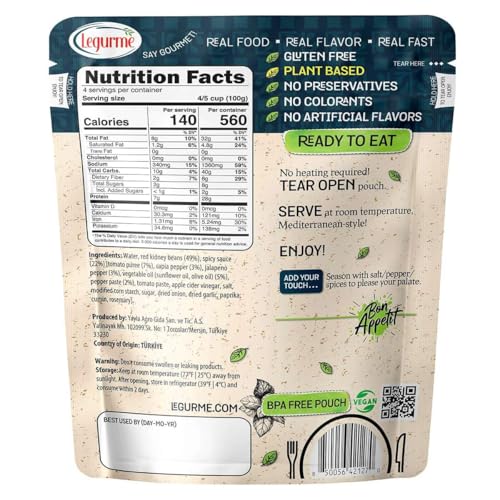 Mediterranean, Ready to Eat Red Kidney Beans in Spicy Sauce, Gluten Free, Plant Based, Vegan, No Preservatives, No Colorants, No Artificial Flavors, 250GR (Pack of 9) - Canadian Distribution - Ships Free Within Canada on Orders Above CAD $199