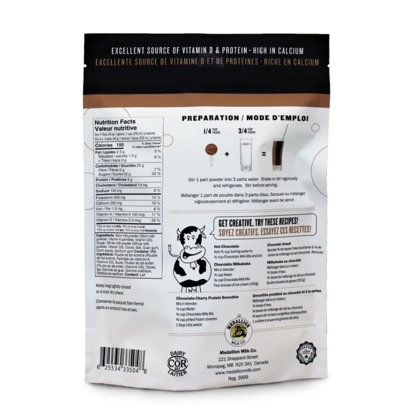 Medallion Chocolate Milk Mix 500g - Premium Dried Milk Powder - Canadian Distribution - Ships Free Within Canada on Orders Above CAD $199