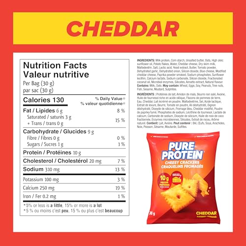 Pure Protein Cheddar Cheesy Crackers - 10G Protein Per Serving, Pack of 8 - Canadian Distribution - Ships Free Within Canada on Orders Above CAD $199