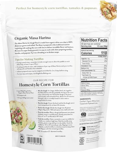 Back of a Masa Harina package with tortilla images and text.