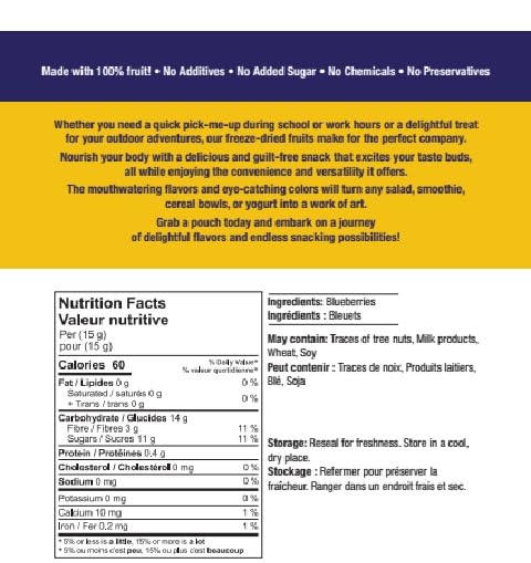 Bliss Snacks Freeze-Dried Blueberries, 2 x 50g - Canadian Distribution - Ships Free Within Canada on Orders Above CAD $199