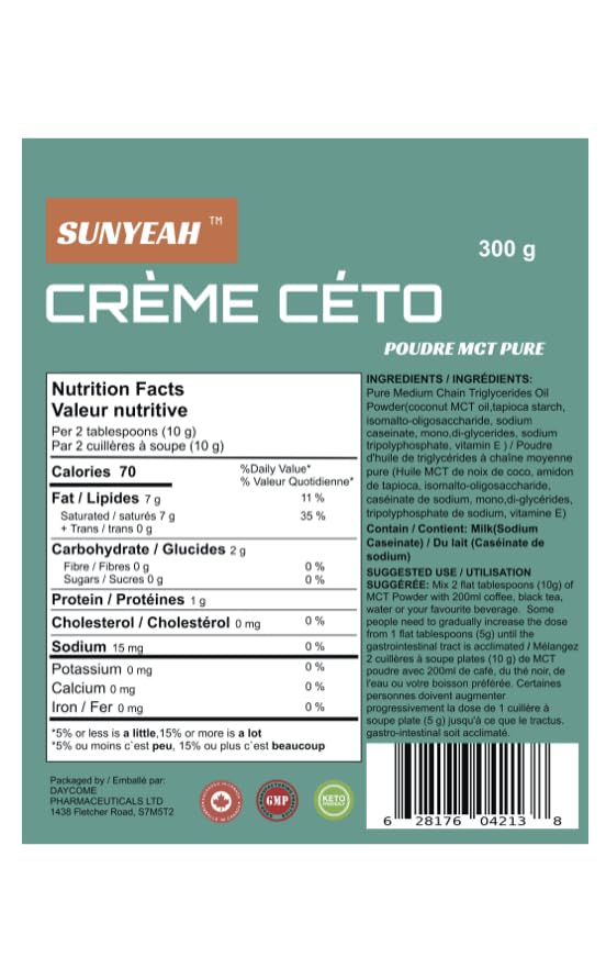 SUNYEAH – MCT Oil Powder – Unflavoured – 300g – Pure C8 C10